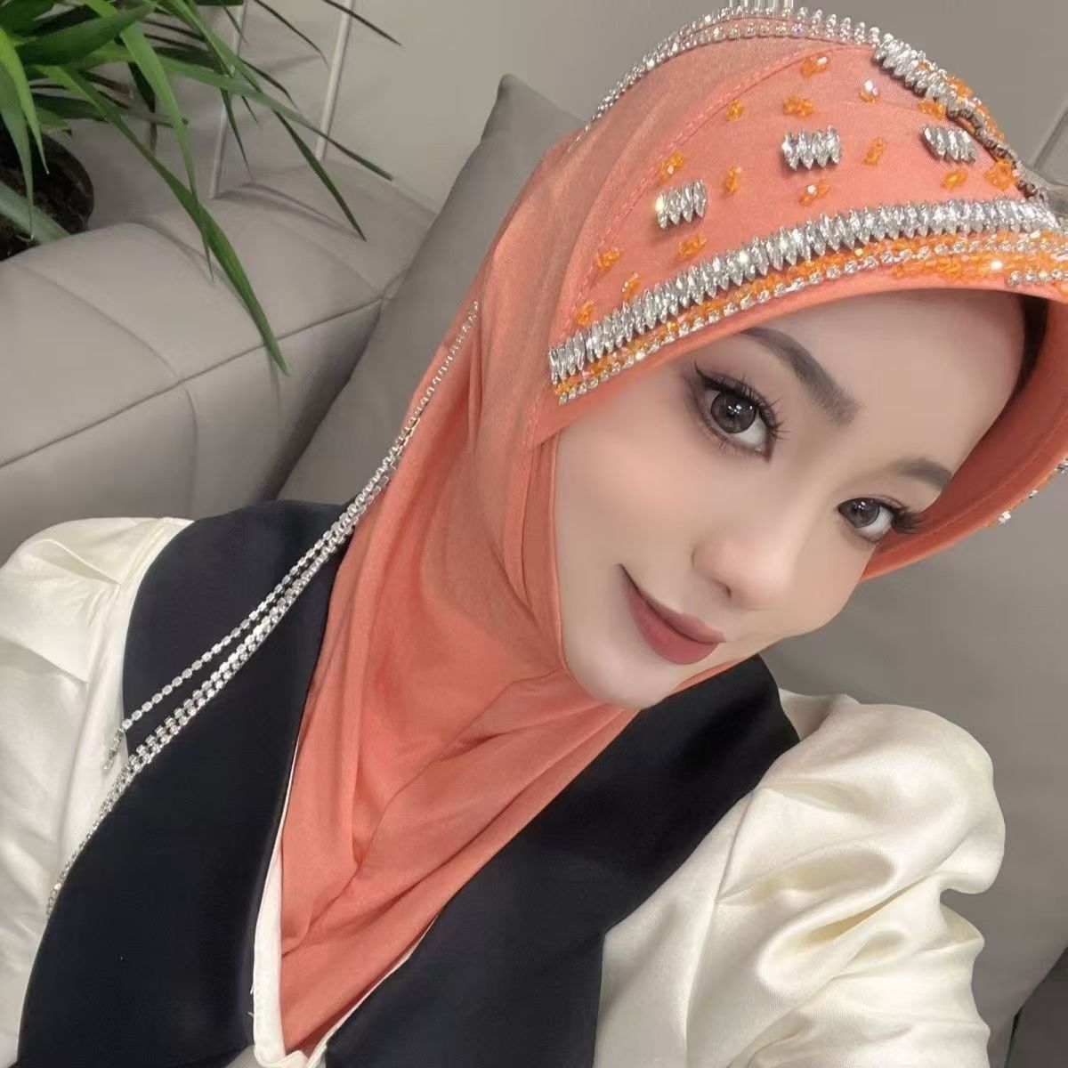 Luxury Hat Hijab Pink Scarf wi - Ethnic Fashion For Women incelemesi ve fiyatı